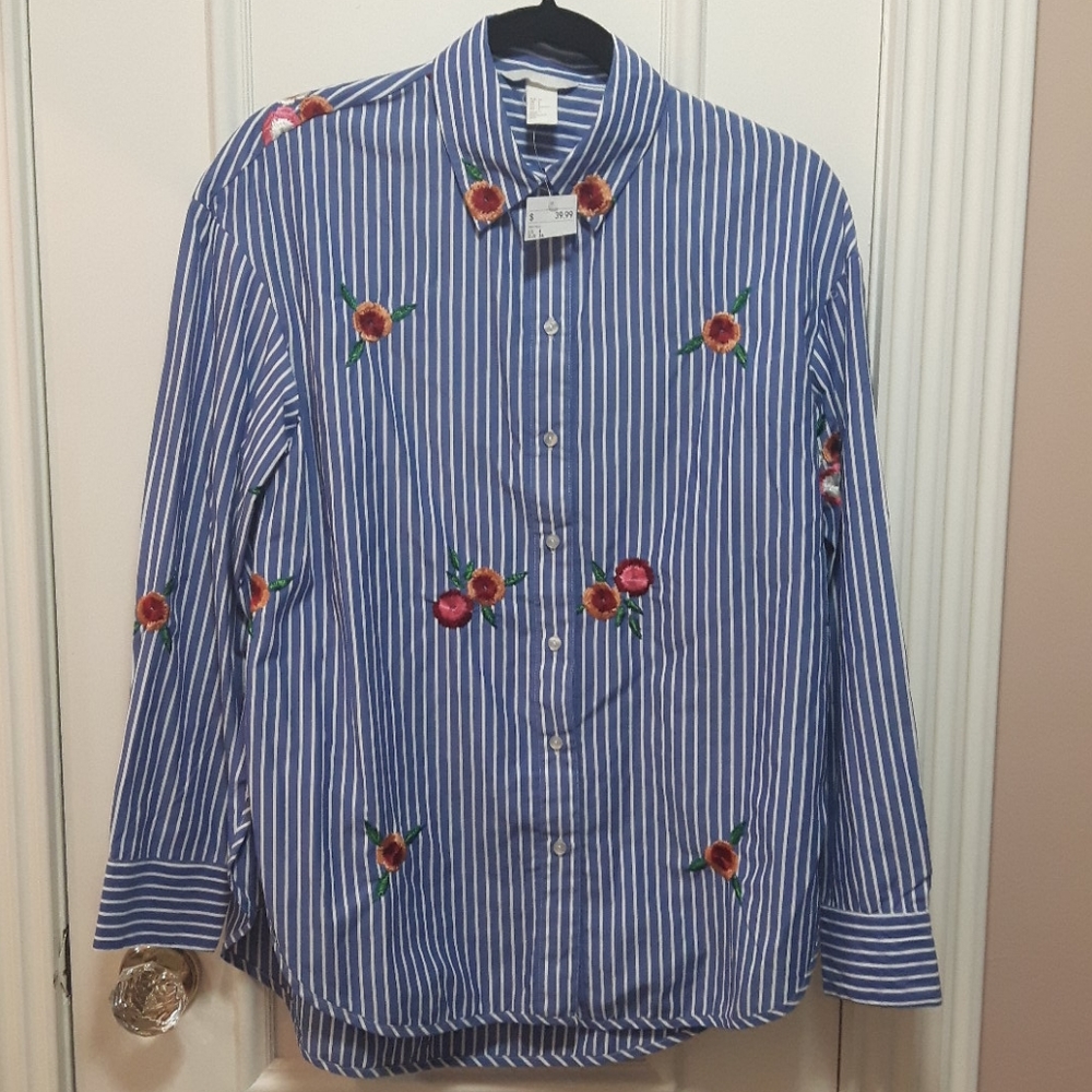 🛍️ striped blouse with embroidery